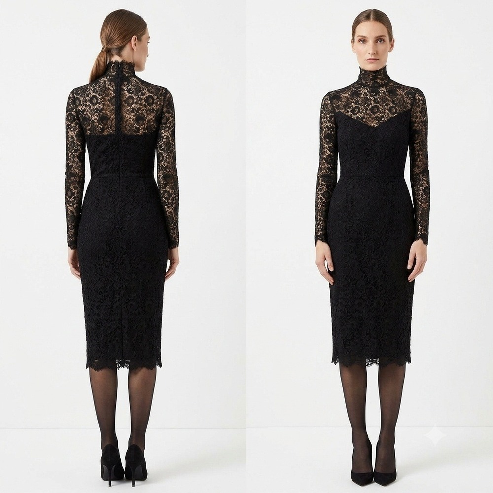 Ralph Lauren Collection Liesel Black Lace Long Sleeve Cocktail Dress Size 2 NWT